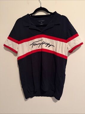 Vintage Tommy Hilfiger Navy, White & Red Script Polo